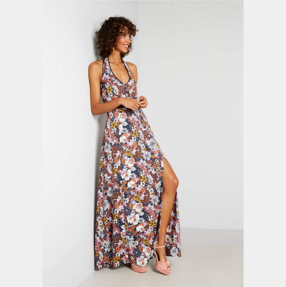 Modcloth Nostalgia Queen Halter Maxi Dress Size 10